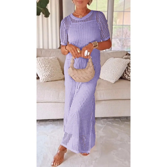 Set Knitted Maxi Dress with Cutouts for Women – Long Dress with Inner Layer