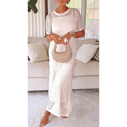 Ensemble Robe Maxi Tricotée à Découpes Femme – Robe Longue avec Couche Intérieure