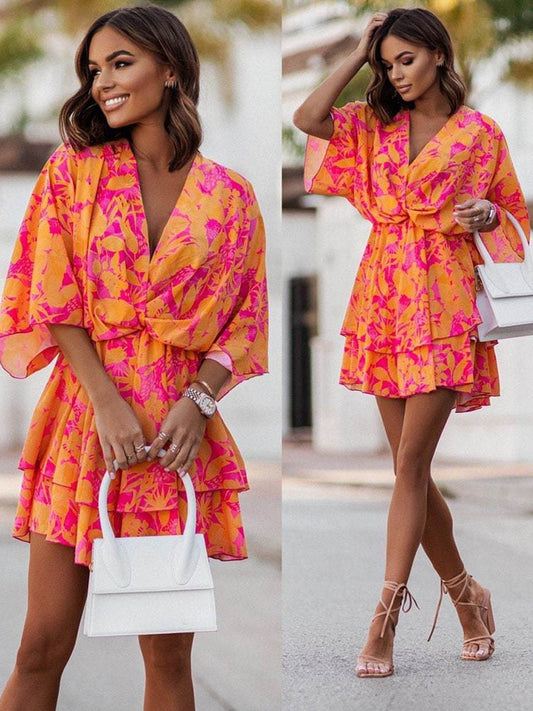 Robe d'ete femme col V coupe elegante - Fluide et flatteuse