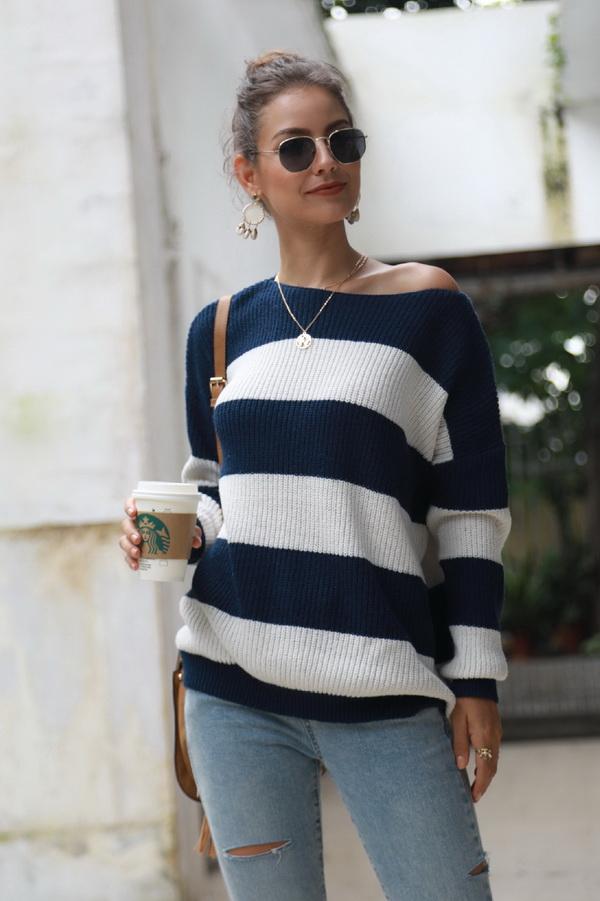 Women's striped long-sleeve sweater – Casual and soft