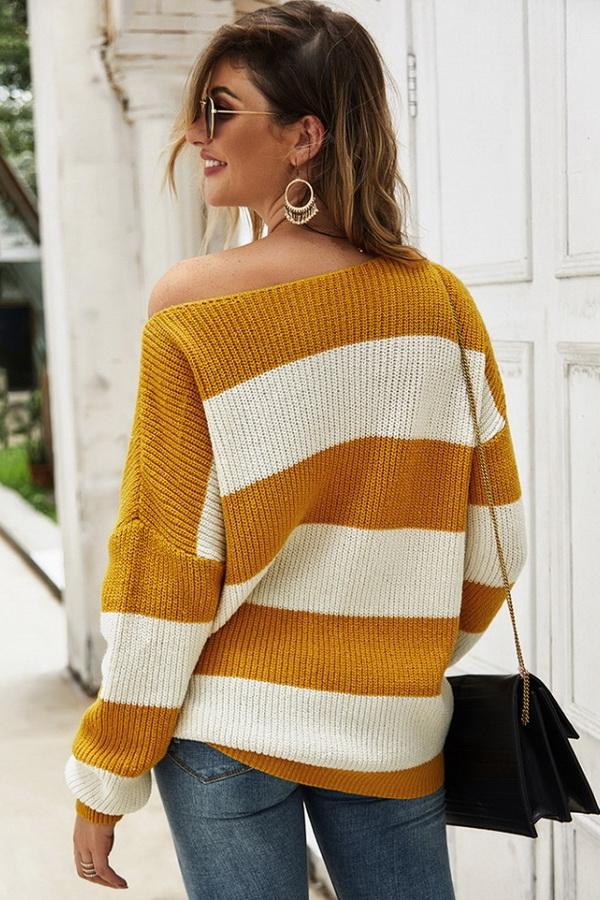 Women's striped long-sleeve sweater – Casual and soft