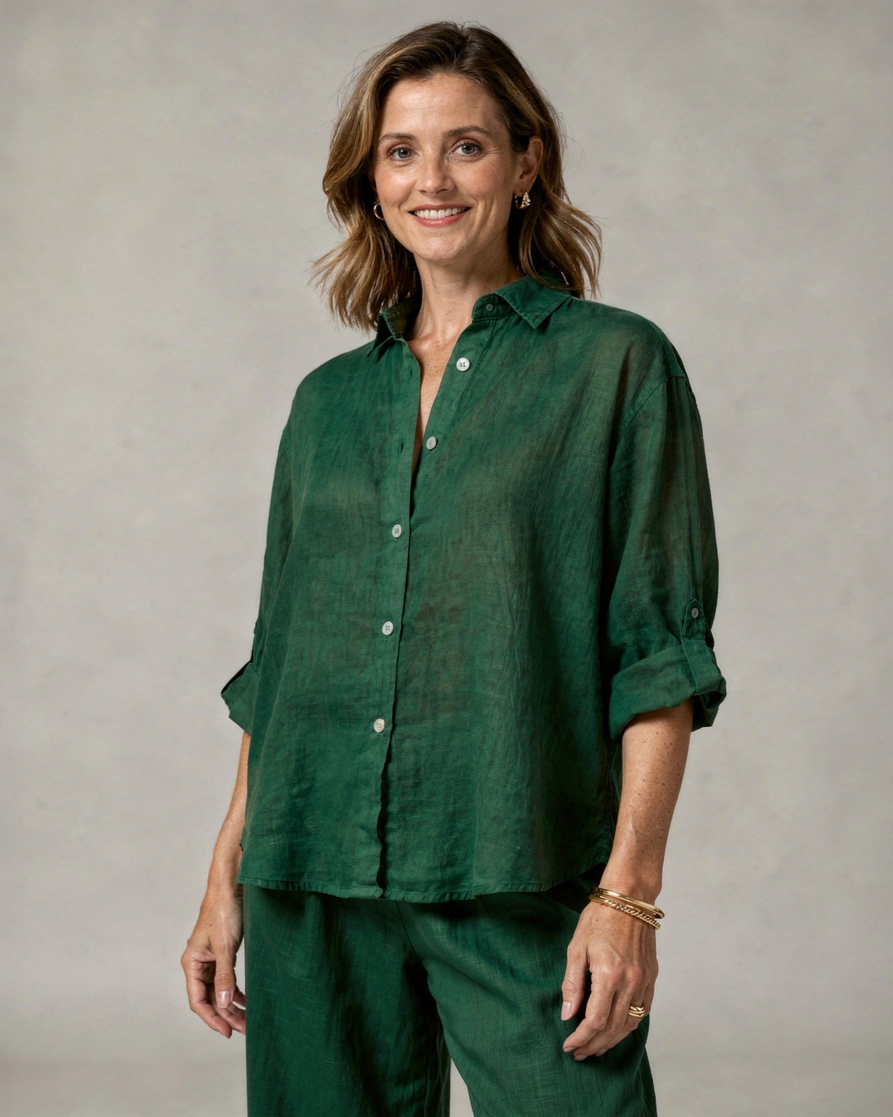Blouse Oversize en Coton-Lin – Haut Femme à Manches Longues Décontracté