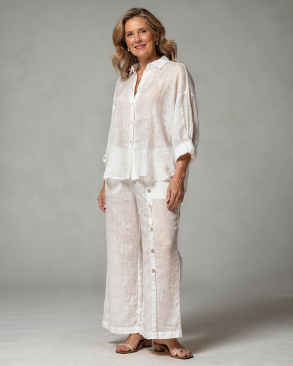 Blouse Oversize en Coton-Lin – Haut Femme à Manches Longues Décontracté