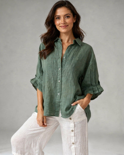Blouse Oversize en Coton-Lin – Haut Femme à Manches Longues Décontracté