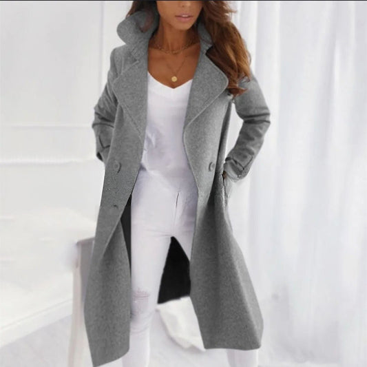 Manteau long élégant pour femmes avec col rabattable