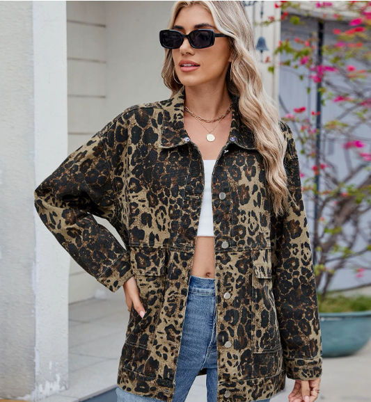 Giacca donna alla moda con stampa leopardata – Giacca corta casual