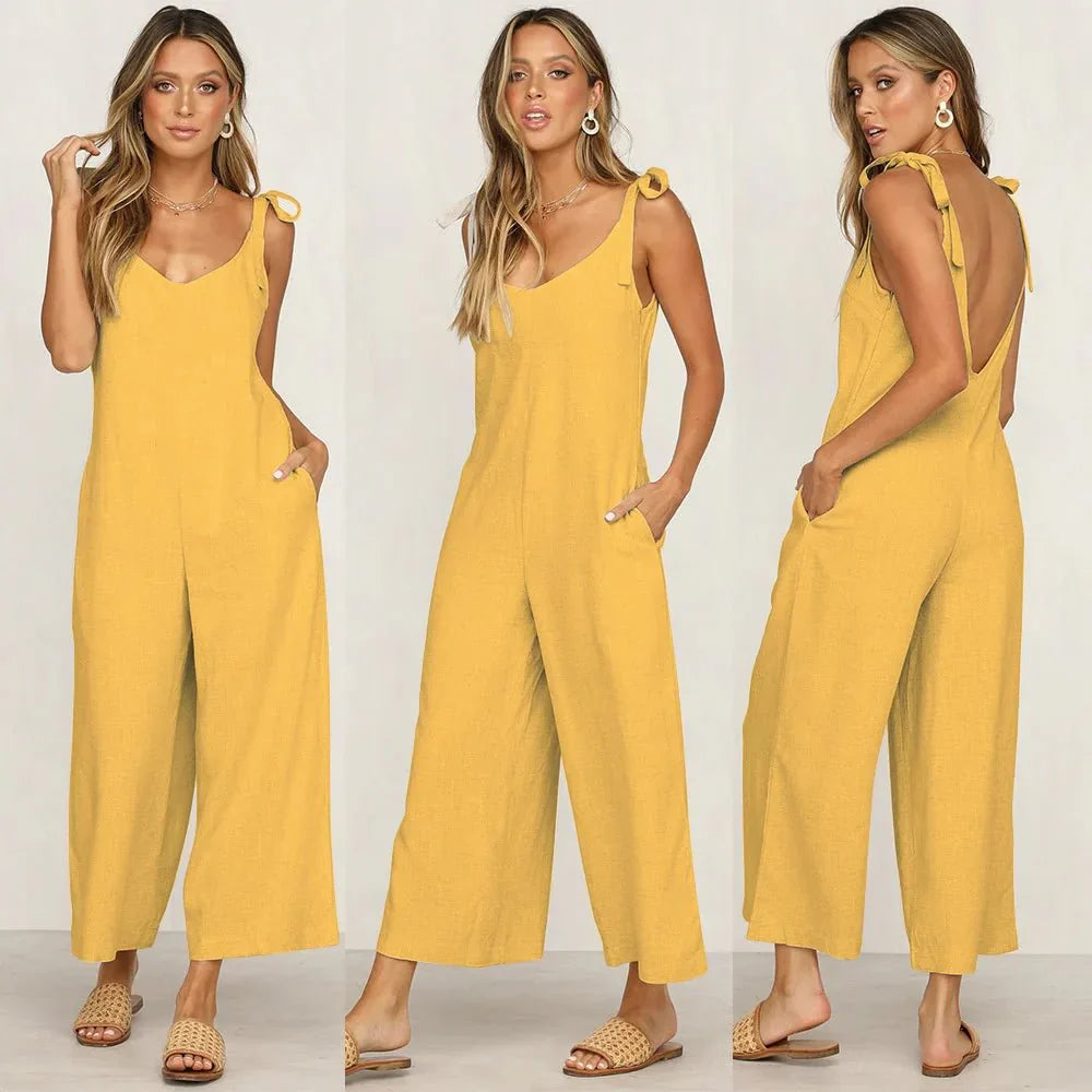 Combinaison Midi d’Été pour Femme – Combinaison Sans Manches Luxe à Col en V