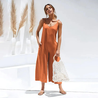Combinaison Midi d’Été pour Femme – Combinaison Sans Manches Luxe à Col en V