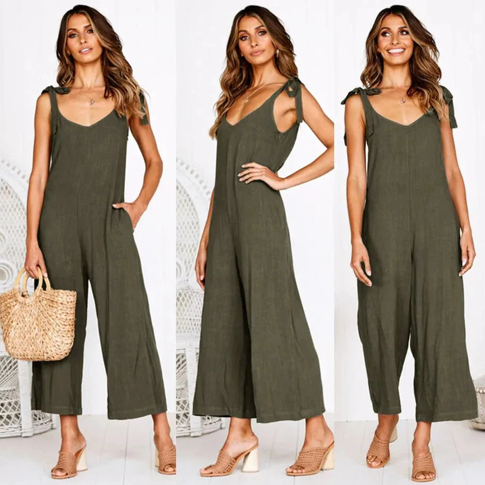 Combinaison Midi d’Été pour Femme – Combinaison Sans Manches Luxe à Col en V