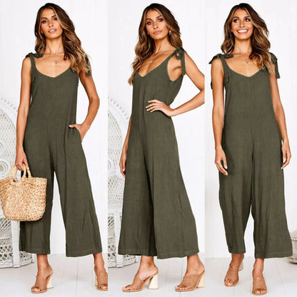 Combinaison Midi d’Été pour Femme – Combinaison Sans Manches Luxe à Col en V