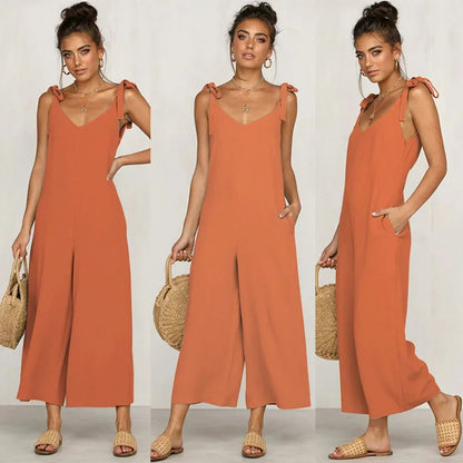 Combinaison Midi d’Été pour Femme – Combinaison Sans Manches Luxe à Col en V