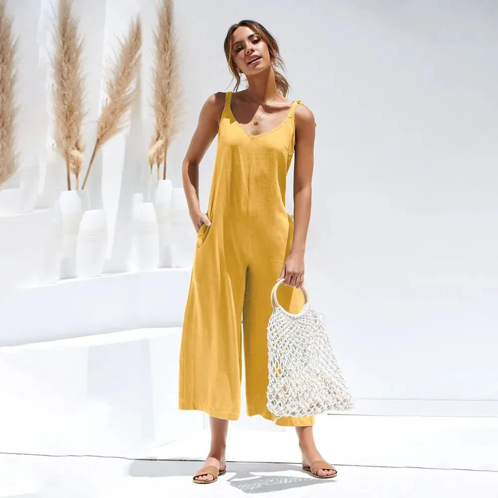 Combinaison Midi d’Été pour Femme – Combinaison Sans Manches Luxe à Col en V