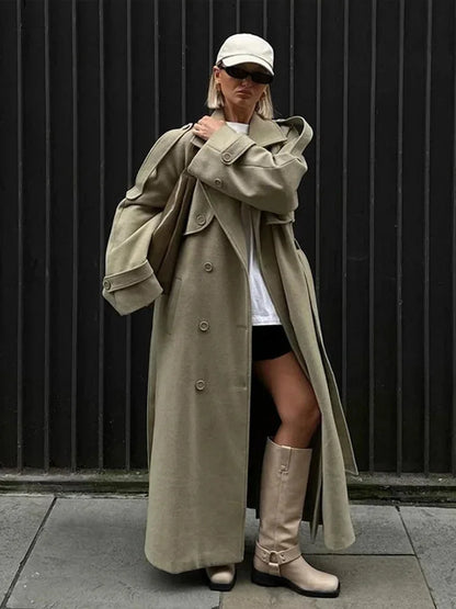 Trench largo oversize para mujer con solapas anchas - Estilo urbano, elegante y moderno