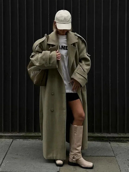 Trench largo oversize para mujer con solapas anchas - Estilo urbano, elegante y moderno