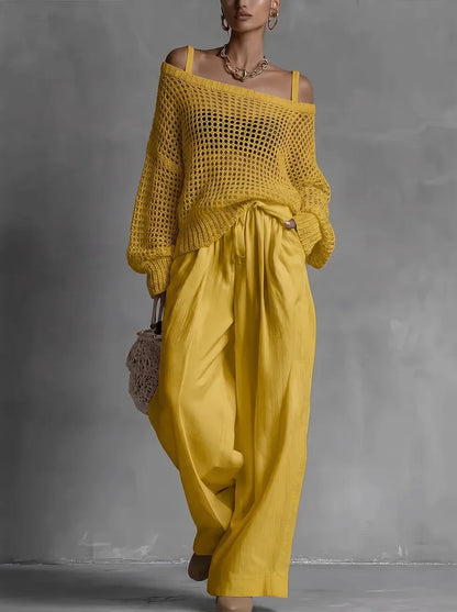 Completo da donna chic a due pezzi, fluido ed elegante