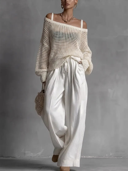 Completo da donna chic a due pezzi, fluido ed elegante