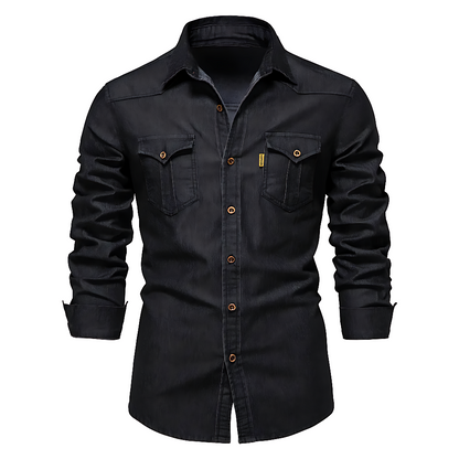 Chemise Homme en Jean Coupe Slim – Manches Longues Style Classique en Mélange de Coton