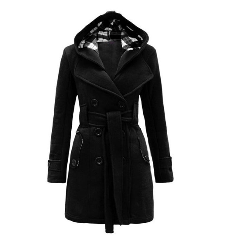 Manteau en laine luxueux à capuche pour femme – Manteau d’hiver ceinturé
