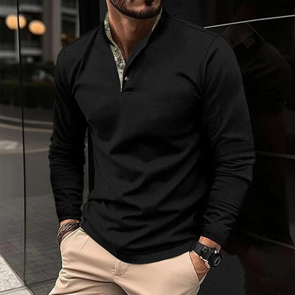 Chemise Henley à Manches Longues Élégante pour Homme – Col Montant Premium