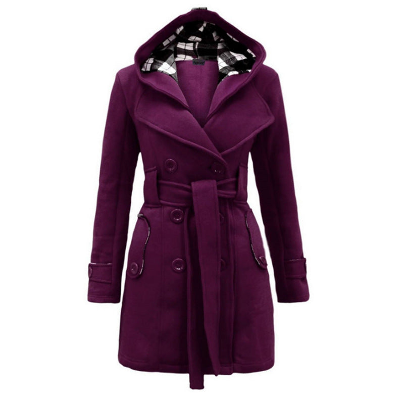 Manteau en laine luxueux à capuche pour femme – Manteau d’hiver ceinturé