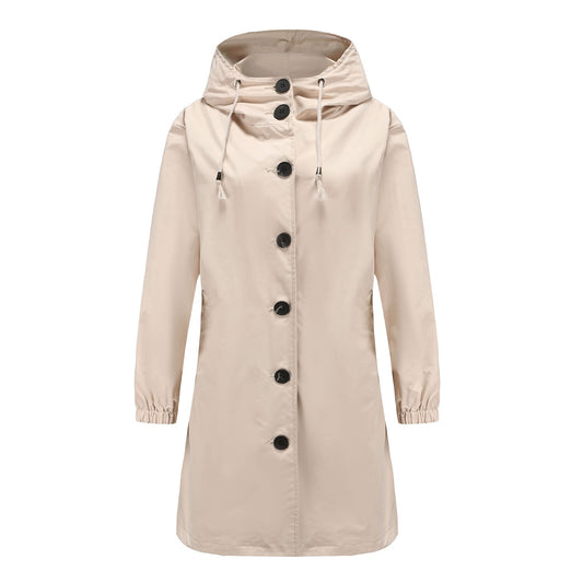 Manteau Long pour Femme avec Boutons et Capuche