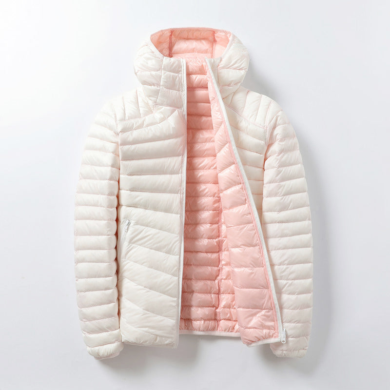 Veste Doudoune Ultra-Légère à Capuche Femme – Manteau Polyester Chaud Double Face