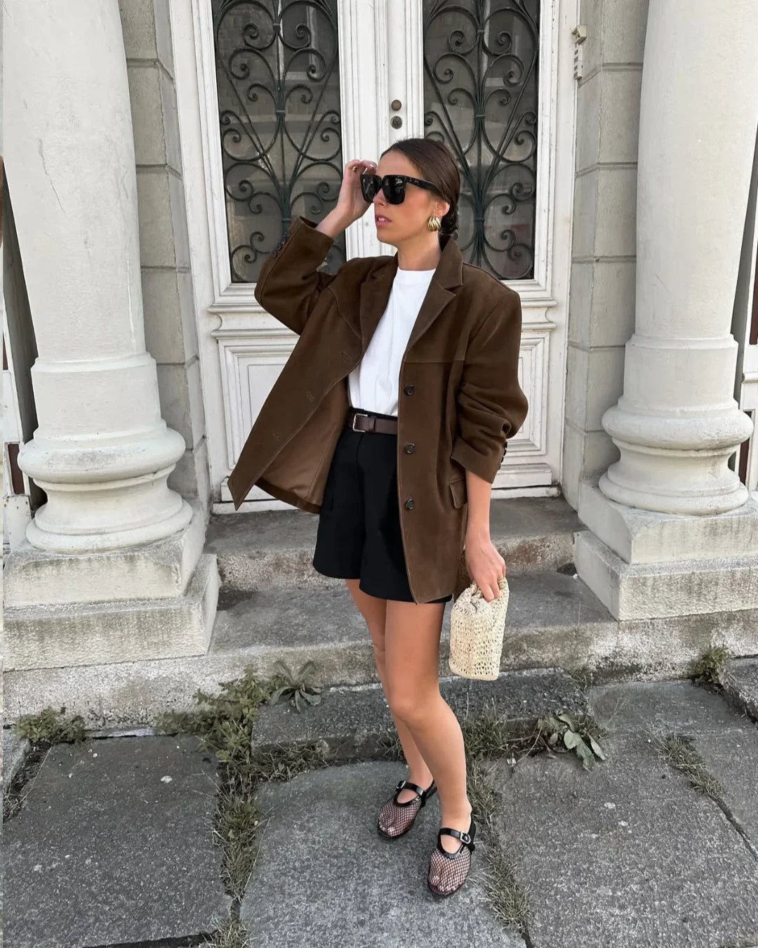 Blazer Femme en Suédine Marron à Poches – Veste Élégante