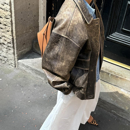 Chaqueta de cuero sintético vintage para mujer - Retro y moderna