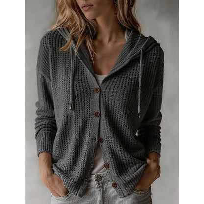Cardigan da donna abbottonato con cappuccio - Morbido e pratico