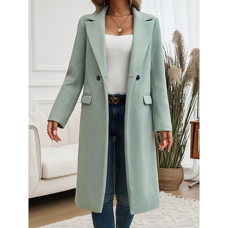 Manteau long femme à col revers – Chaud et élégant