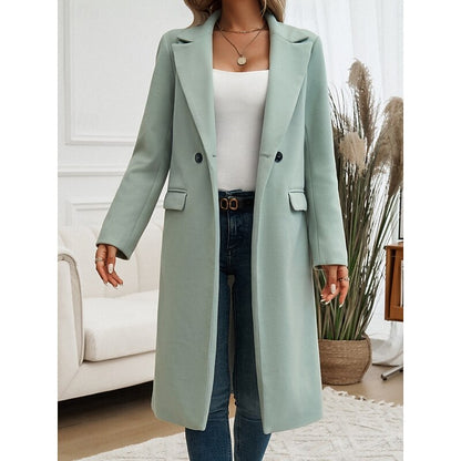 Manteau long femme à col revers – Chaud et élégant
