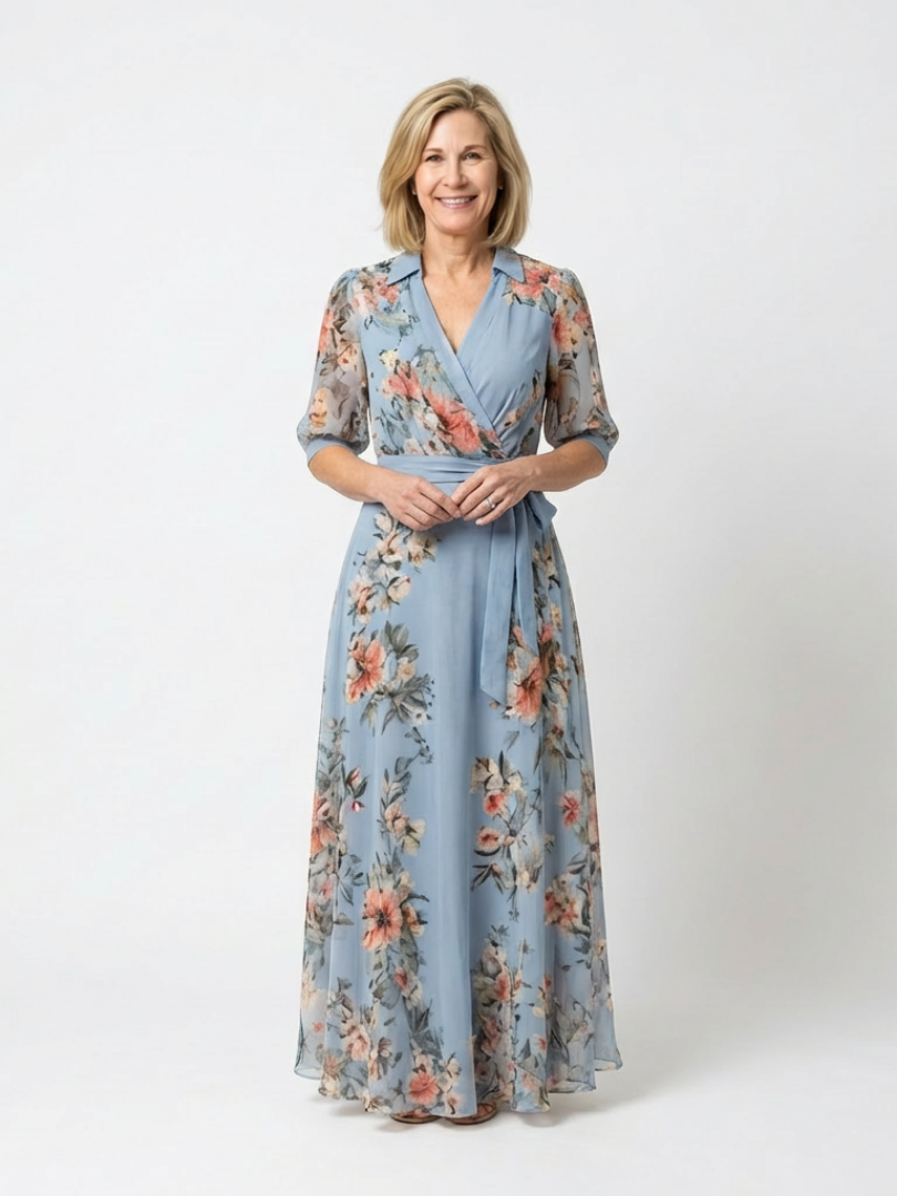 Robe maxi fleurie femme cache-coeur col V - Fluide et elegante