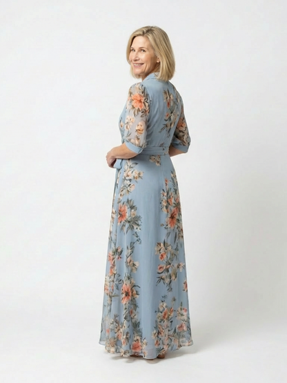 Robe maxi fleurie femme cache-coeur col V - Fluide et elegante