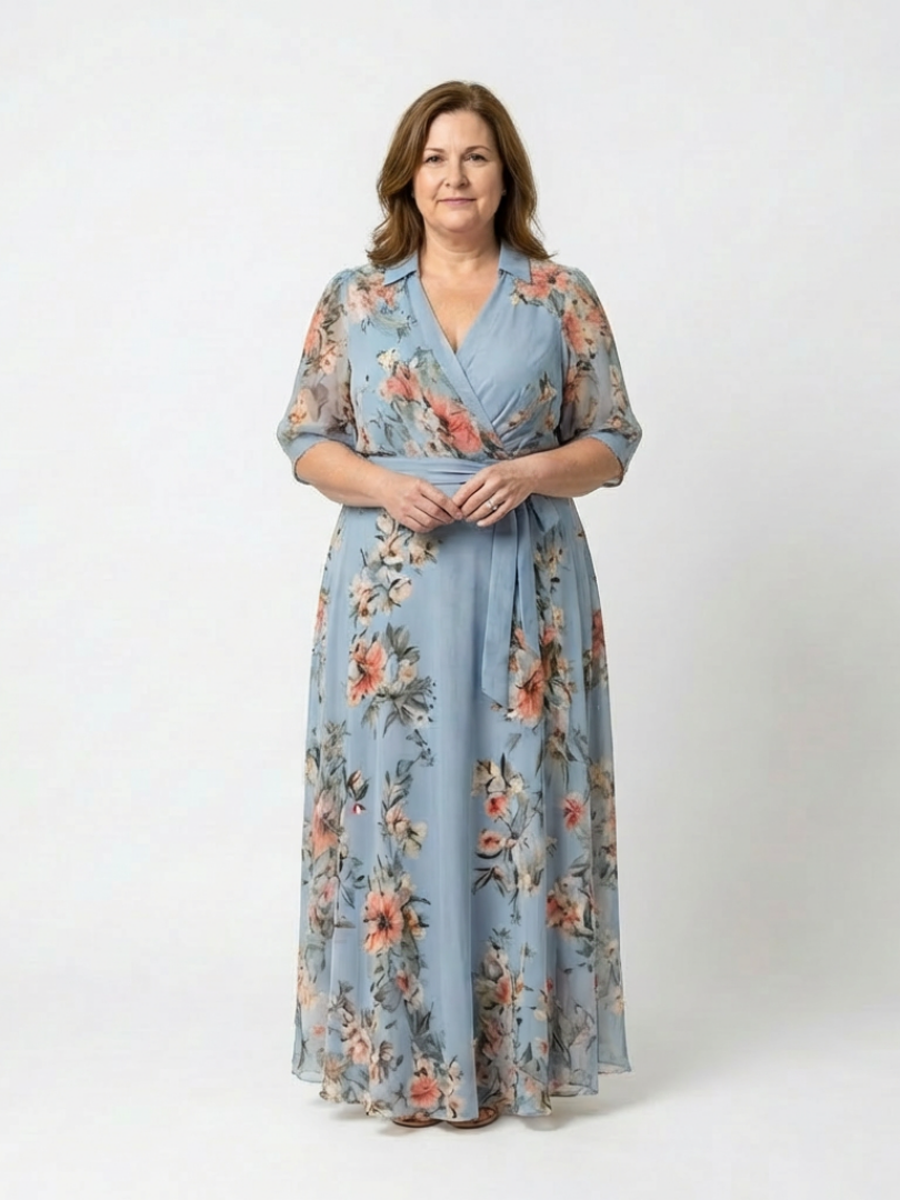 Robe maxi fleurie femme cache-coeur col V - Fluide et elegante