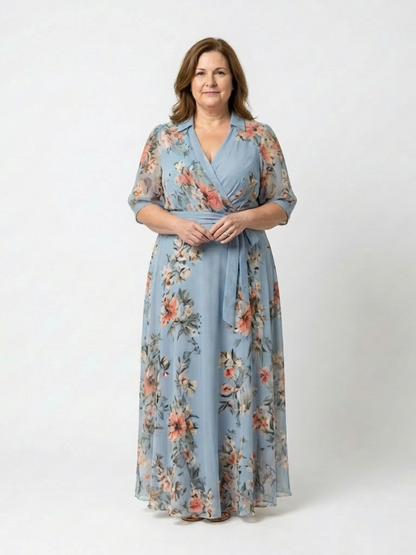 Robe maxi fleurie femme cache-coeur col V - Fluide et elegante
