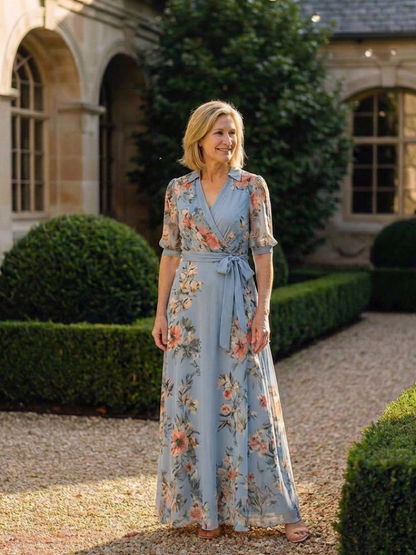 Robe maxi fleurie femme cache-coeur col V - Fluide et elegante