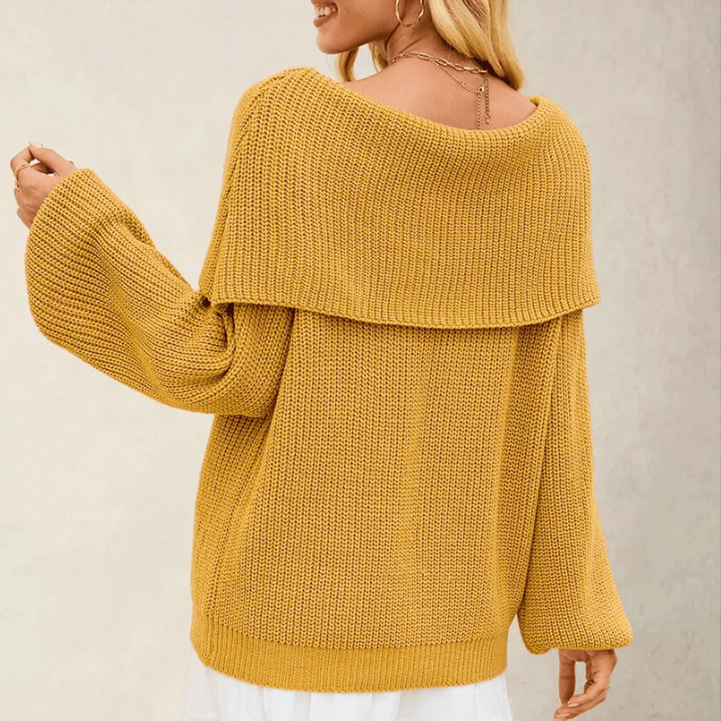 Off-the-shoulder women’s sweater in soft knitwear