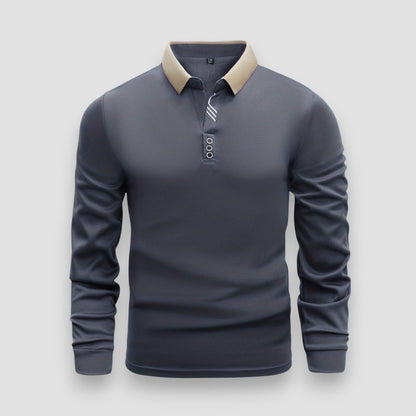 Polo Homme Ajusté Manches Longues – Col Montant Élégant Moderne