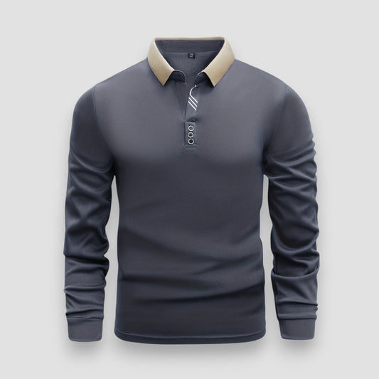 Polo Homme Ajusté Manches Longues – Col Montant Élégant Moderne