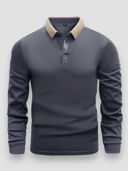 Polo Homme Ajusté Manches Longues – Col Montant Élégant Moderne