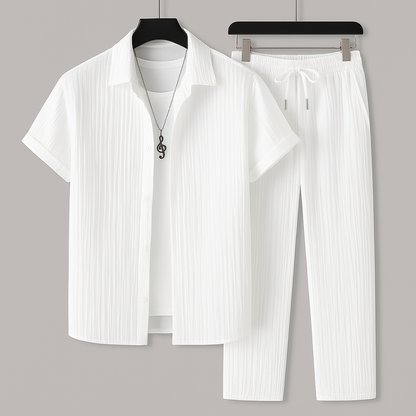 Men's Linen-Effect Set Shirt and Drawstring Pants - Light and Casual