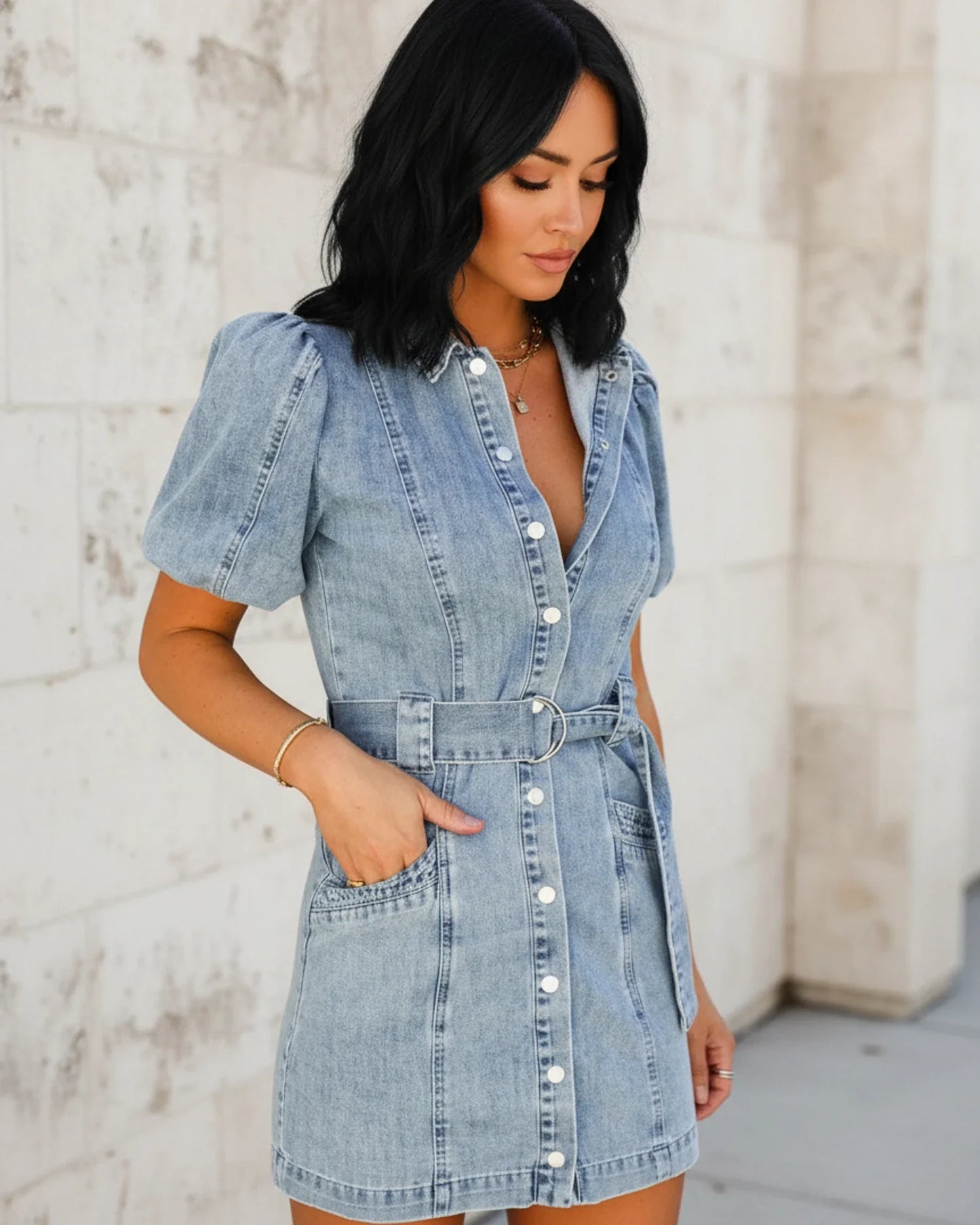 Robe Chemise en Denim Femme – Style Décontracté avec Taille Ceinturée