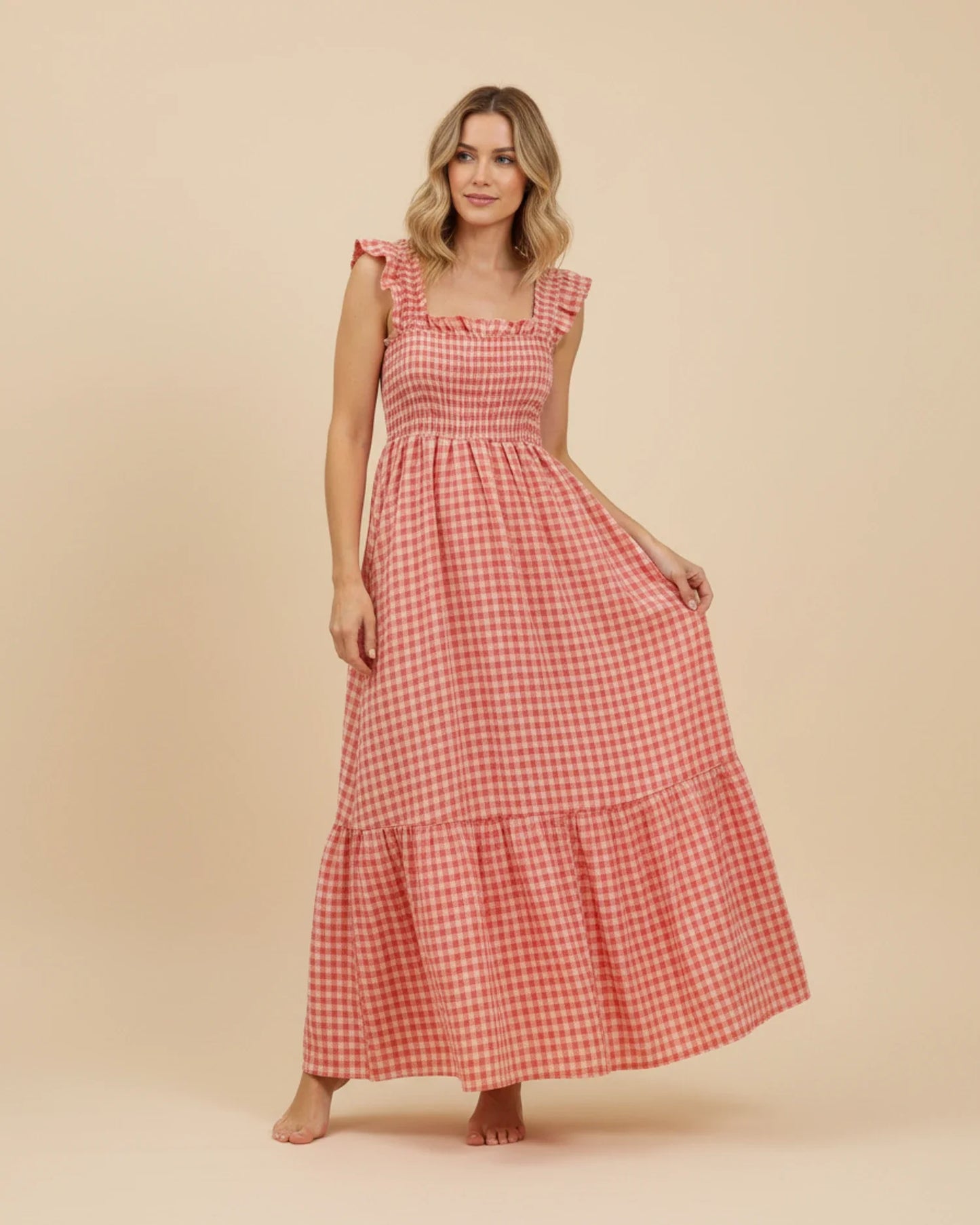 Robe Maxi Femme à Carreaux – Style Estival Élégant et Confortable