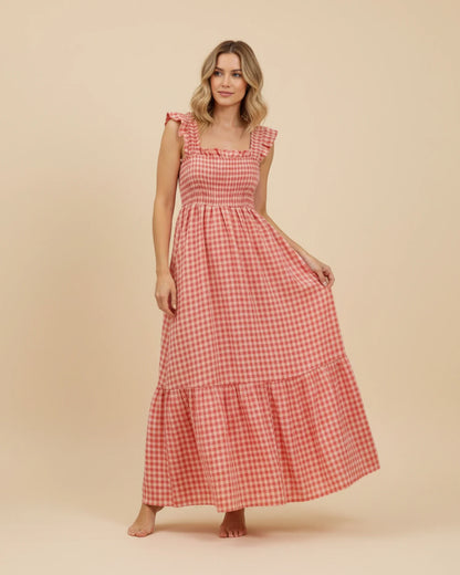 Robe Maxi Femme à Carreaux – Style Estival Élégant et Confortable