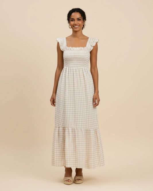 Robe Maxi Femme à Carreaux – Style Estival Élégant et Confortable