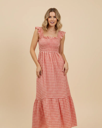 Robe Maxi Femme à Carreaux – Style Estival Élégant et Confortable