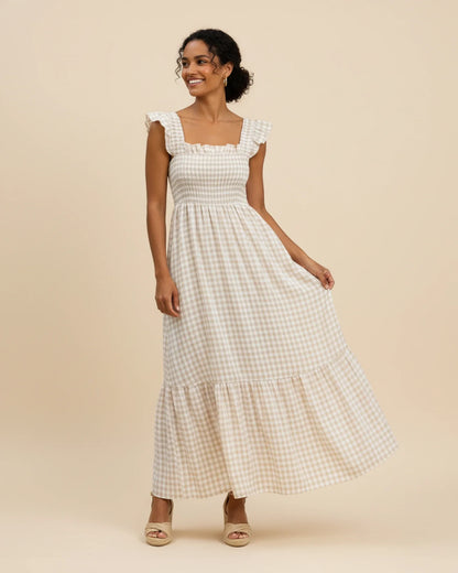 Robe Maxi Femme à Carreaux – Style Estival Élégant et Confortable