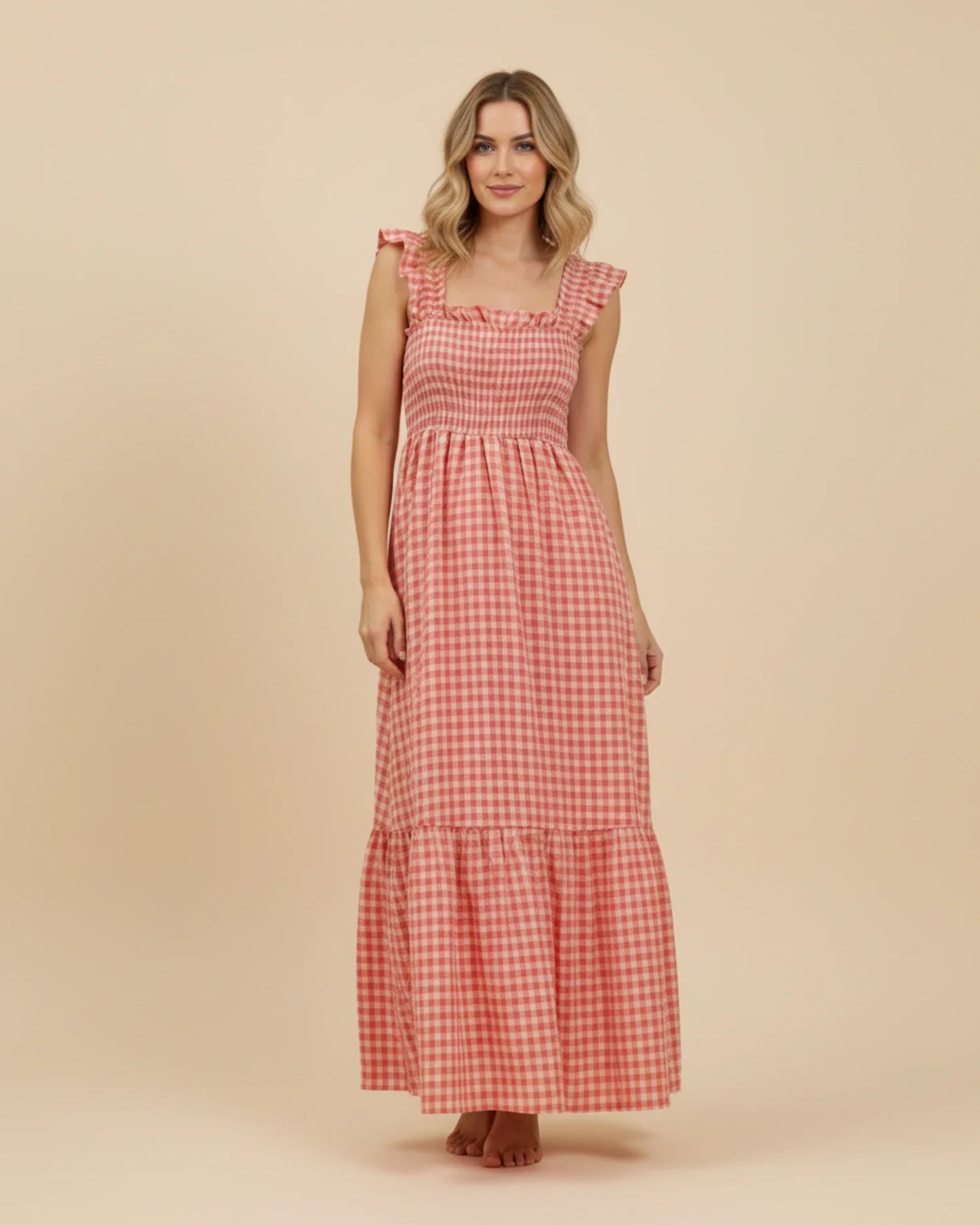 Robe Maxi Femme à Carreaux – Style Estival Élégant et Confortable
