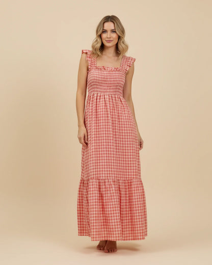 Robe Maxi Femme à Carreaux – Style Estival Élégant et Confortable