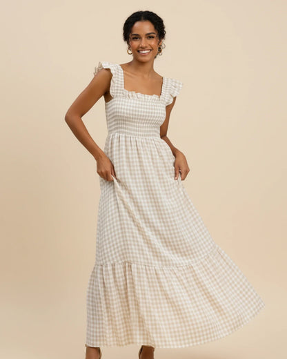 Robe Maxi Femme à Carreaux – Style Estival Élégant et Confortable